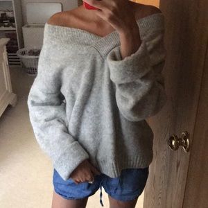 Cozy Off The Shoulder Gray Cashmere Sweater